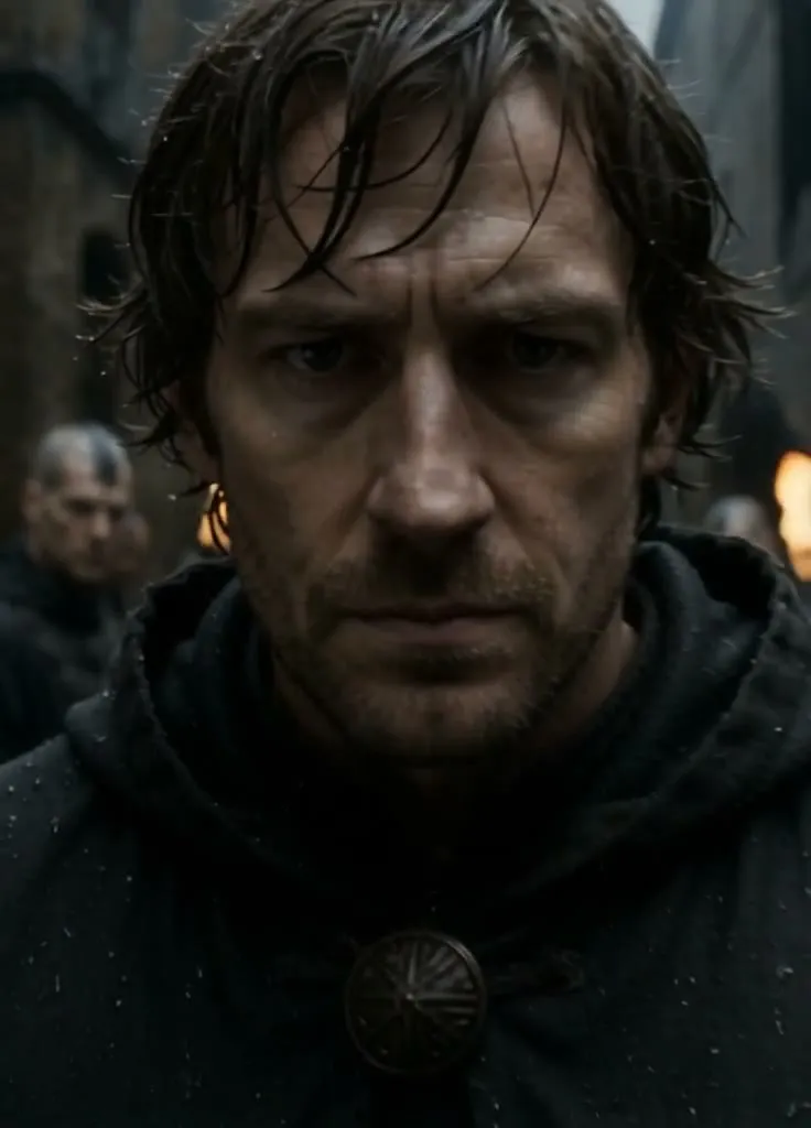 One of the Reforged Severn walking ahead of shaven monks